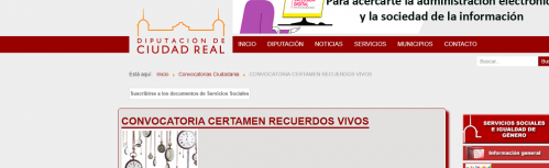Página principal de la Diputación Provincial con el Certamen 'Recuerdos Vivos'