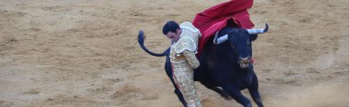 Sergio Serrano durante la lidia del tercer toro