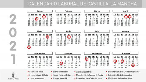 Calendario de los días festivos en Castilla-La Mancha 2021 (Junta de Comunidades de Castilla-La Mancha)