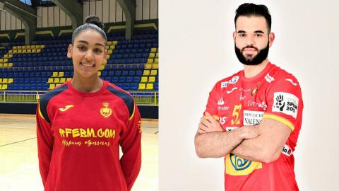 Carmen Arroyo y Rubén Marchán con la selección española de balonmano