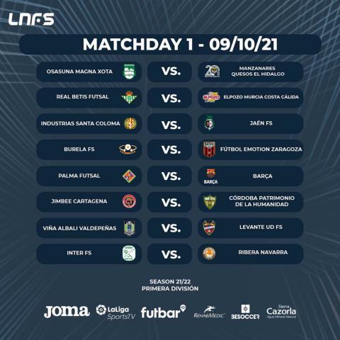 Calendario de la primera jornada difundido por la LNFS