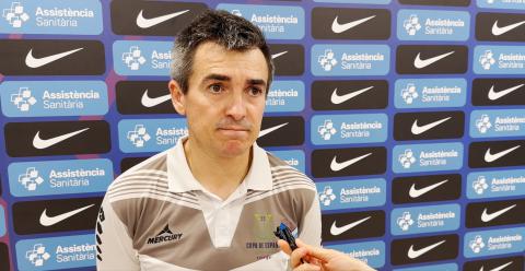 Juanlu Alonso en zona mixta del Palau Blaugrana