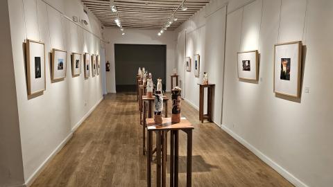 Imagen de las exposiciones de fotografías y bolsas de botellas de vino