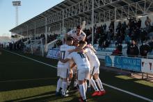 Celebración del segundo gol visitante