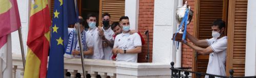 Celebración del ascenso a Primera División del Manzanares FS Quesos El Hidalgo en la ermita de la Vera Cruz y en el Ayuntamiento