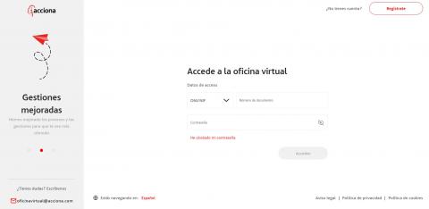 Imagen de la página de entrada a la oficina virtual de Acciona