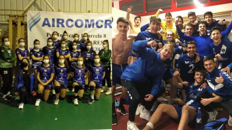 Opticalia BM Manzanares y Manzanares CF juvenil celebrando sus victorias