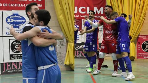 Jugadores del CB Manzanares y Manzanares FS celebrando sus victorias