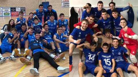 Jugadores juveniles del CB Manzanares y del Manzanares FS celebrando sus victoria del fin de semana