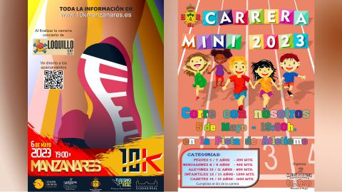 Carteles de la 10k Manzanares 2023 y Carrera Mini 2023
