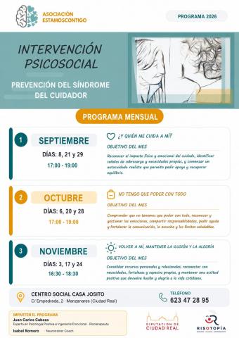 Cartel de la formación 'Intervención psicosocial: Prevención del síndrome del cuidador'